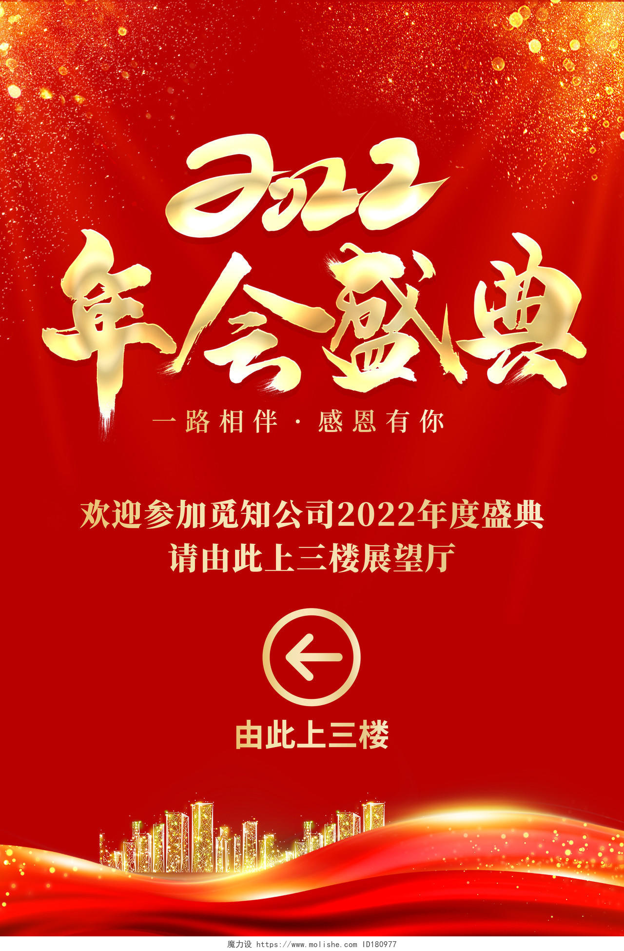 红色喜庆简约创意大气 2022虎年年会盛典指引宣传海报年会指示牌年会指引牌